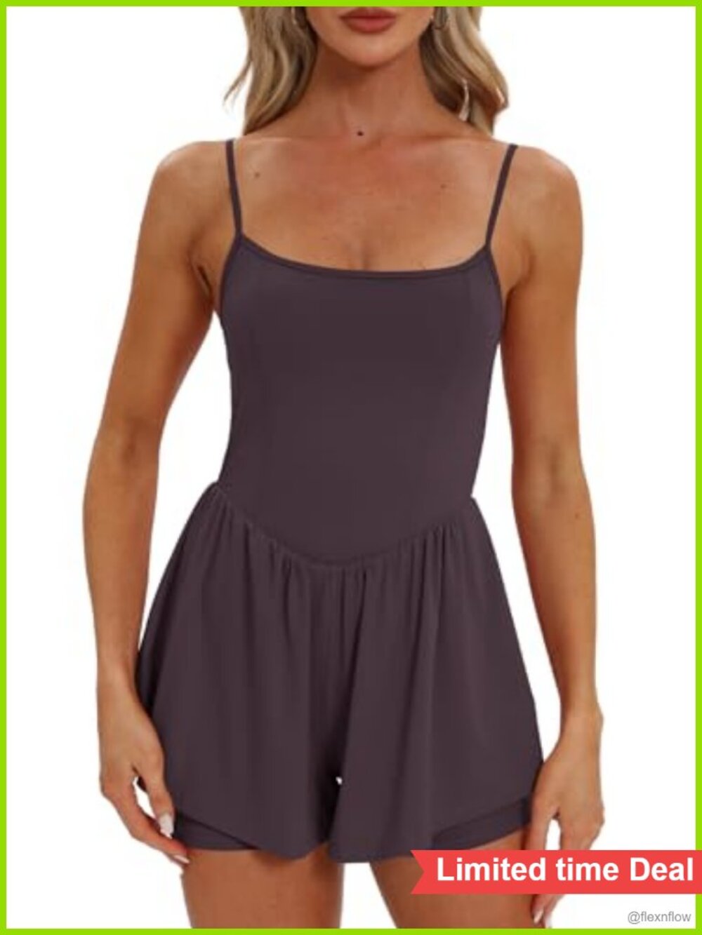 Sleeveless Spaghetti Strap Romper with Built-In Shorts Adjustable Straps